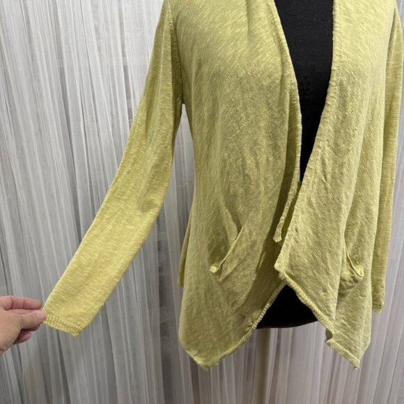 Eileen Fisher Open Front Cardigan Size XS Linen Blend Slub Knit Chartreuse - Picture 4 of 11